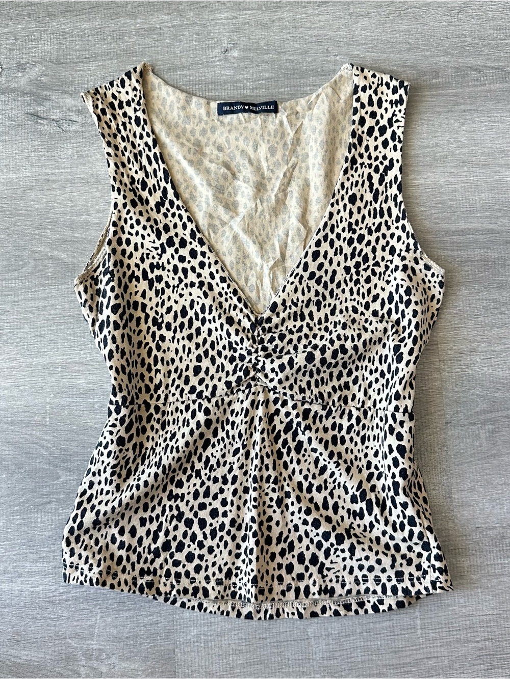 Brandy Melville Beige and Black Leopard Print V-Neck Tank